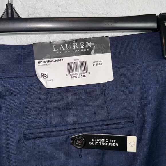 Ralph Lauren Men's Classic-Fit Flat Front Suit Pants, Blue Plaid 56x32 $190 - Picture 4 of 10